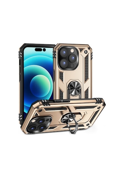Apple Uyumlu iPhone 14 Pro Max Kılıf Tam Koruma Çift Katmanlı İbiza Sert Silikon Kapak Gold