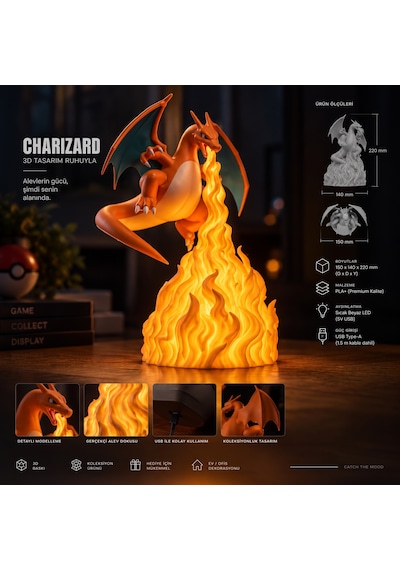 Charizard'ın Ateş Nefesi: İkonik Koleksiyon Figür Lambası Turuncu