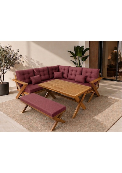 Berlin Masif Ahşap Bahçe Balkon Köşe Koltuk Takımı Kestane Ağacı Bordo - Masalı Ve Benchli Bordo Berlin Masif Ahşap Bahçe Balkon Köşe Koltuk Takımı Kestane Ağacı Bordo - Masalı Ve Benchli Bordo