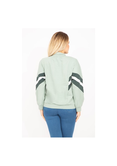 Şans Kadın Pembe 2 İplik Kumaş Ön Fermuar ve Şerit Detaylı Sweatshirt 65n35299-yeşil Yeşil