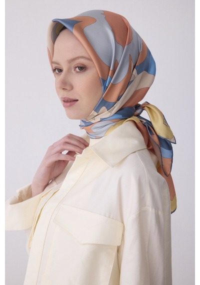 Belli Soyut Desen İpek Twill Eşarp - 2026 İlkbahar-yaz T 4306 Mavi