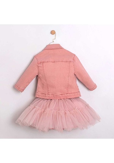 Ministok Butterfly Kız Çocuk Ceket Tütü Etek T-shirt 3'lü Takım Pembe
