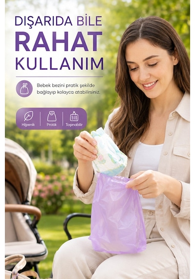 Kirli Bebek Bezi Poşeti Koku Önleyici Taşınabilir Hijyen Poşeti 4 Adet