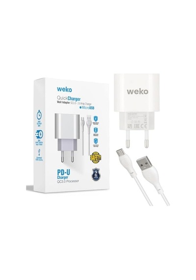 Weko Wk-21441 Pdu Qc 3.4 Amper Şarj Başlık Adaptörü + 70 Cm Mıcro Usb Kablo