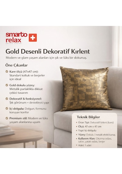 Smarto Relax Siyah Gold Dekoratif Dolgulu Kırlent 45 45 Cm Siyah - Altın