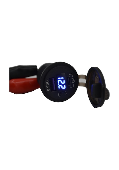 12v 24v Dc Usb Qc3.0 Type-c Pd Şarj Port Voltmetreli Anahtarlı Yuvarlak