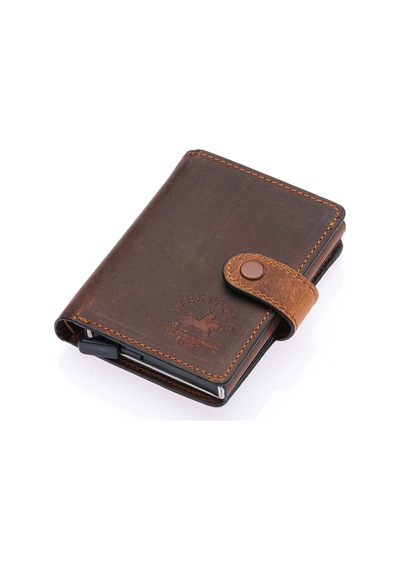 Westpolo Bozuk Para Ve Bol Kart Bölmeli Unisex Eskitme Hakiki Deri Mekanizmalı Kartlık - G2 Taba Taba