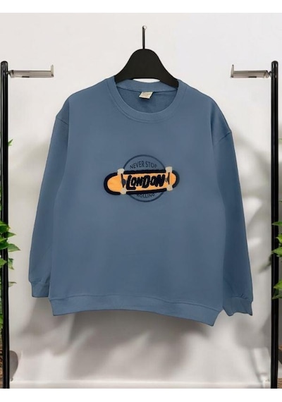 Zekids Erkek Çocuk London İşlemeli Sweatshirt-14233 Indigo
