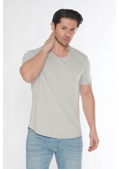 Black Horn Erkek Geniş Yaka %100 Pamuk Salaş T-shirt Açik Gri
