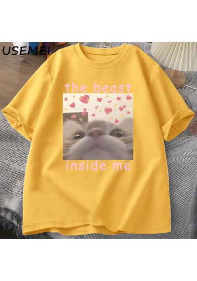 Flood Of Style The Beast Inside Me Cat Meme T-shirt Men Women Dank Memes Tee Shirt Silly Cats Unhinged Tshir Sarı