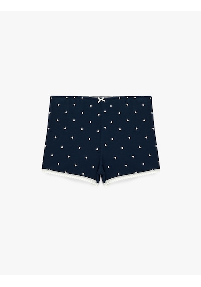 Koton Dantel Detaylı Fiyonklu Rahat Kesim Kaşkorse Puantiyeli Viskon Şort Pijama Altı Lacivert Desenli 6slk80040mk 7d2