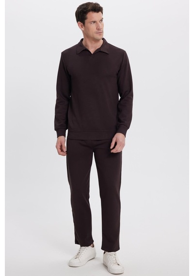 Tudors Erkek Slim Fit Dar Kesim Beli Bağcıklı 3 Cepli Geniş Paça Koyu Kahve Eşofman Altı-41912 Koyu Kahve