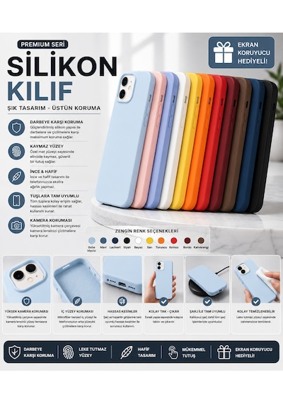 İphone 13 Uyumlu Premium Lansman Silikon Telefon Kılıfı Mor