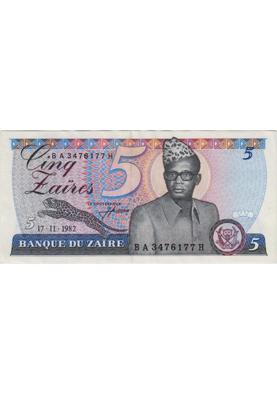 Zaire 5 Zaire 1982 Az Çıkan Tarih. Başkan Mobutu Portreli. Çilaltı+