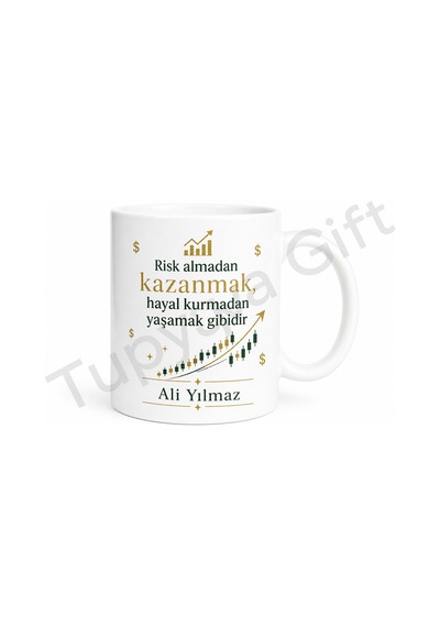 Trader Hediyesi Baskılı Kupa Bardak Borsa Yatırımcı Hediye Porselen Mug Beyaz / Çok Renkli
