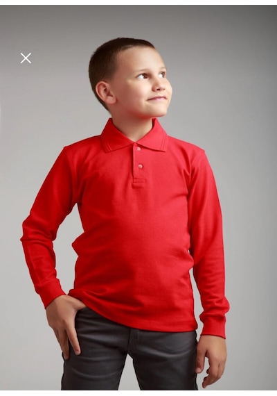 Dıgıl Kids Çocuk Polo Yaka Okul Tişörtü Uzun Kol Kırmızı