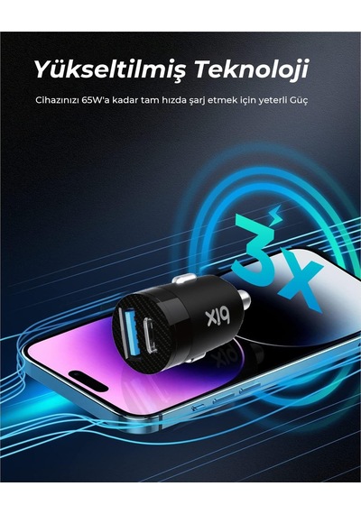 Lexroo Bxac65c 65w Pd Type-c & 18w Usb-a Girişli Çift Portlu Hızlı Şarj Özellikli Araç İçi Şarj Standart
