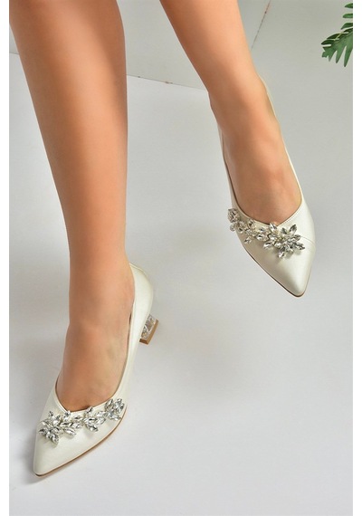 Fox Shoes Sedef Saten Kumaş Taşlı Kadın Ayakkabı M246014004 SEDEF