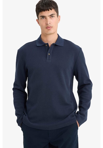 Defacto %100 Pamuk Regular Fit Polo Yaka Düğmeli Dokulu Sweatshirt E9627ax25aunv64 Lacivert