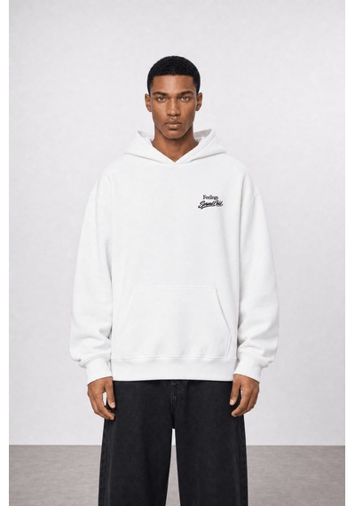 Respire Erkek Served Cold Baskılı Oversize Hoodie Ekru