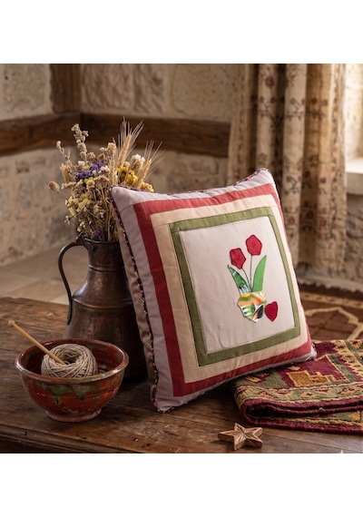 Poplin Pamuklu Kırkyama Patchwork Dekoratif Kırlent Kılıfı 45x45 Cm Karışık Yeşil