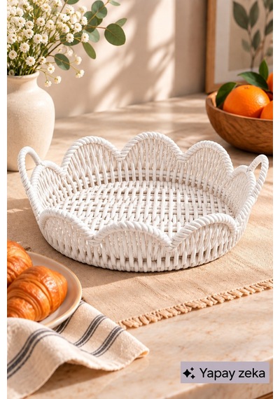 Jasper Beyaz Modern Ekmek Sepeti Ve Tepsi Kahvaltı Çay Kahve Sunumluk Servislik Plastik