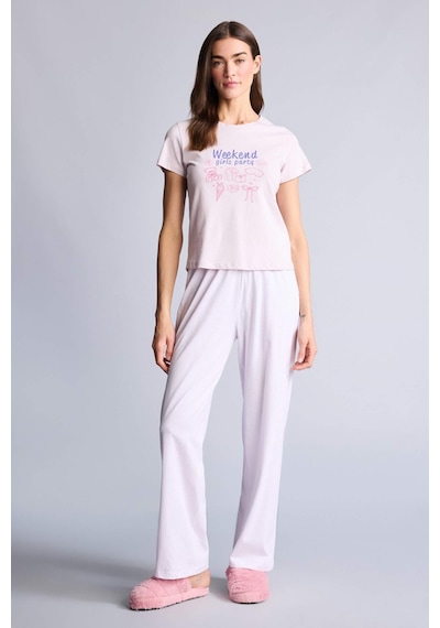 Defacto Pijama Takımı Baskılı Üst Alt H2022ax26smpn425 Pembe-pn425