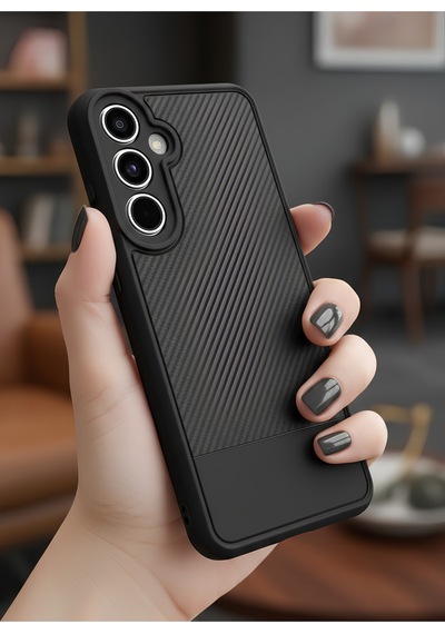 Samsung Galaxy A35 İçin Uyumlu Premium Karbon Fiber Desenli Darbe Emici Siyah Telefon Kılıfı