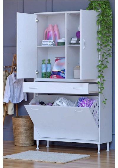 Eliusta Pine 90 Cm Genişlikte Dolap 90x171x32,5 Cm Banyo/mutfak Dolabı İki Kapaklı Sepetli Dolap Beyaz Eliusta Pine 90 Cm Genişlikte Dolap 90x171x32,5 Cm Banyo/mutfak Dolabı İki Kapaklı Sepetli Dolap Beyaz