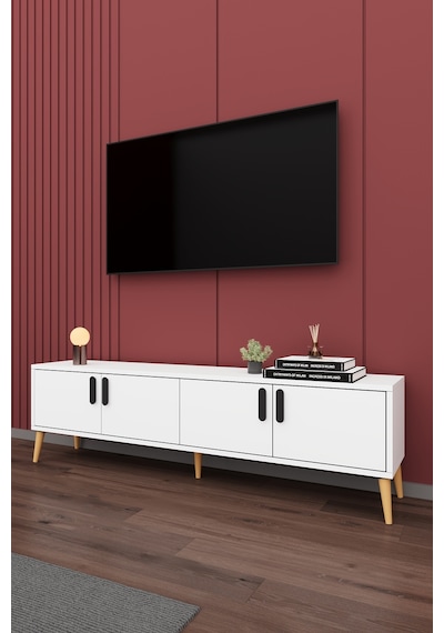 Asra Trend Tv Ünitesi T-01 %100 MDF 160 cm Tv Sehpası 4 Kapaklı Raflı Beyaz