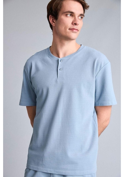 Defacto New Regular Fıt Kısa Kollu 2li Şort Tişört Pike Pijama Takım H5199ax26spbe299 Mavi-be299