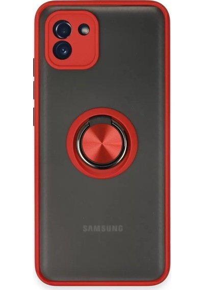 Newface Samsung Galaxy Uyumlu A03 Kılıf Montreal Yüzüklü Silikon Kapak - Kırmızı