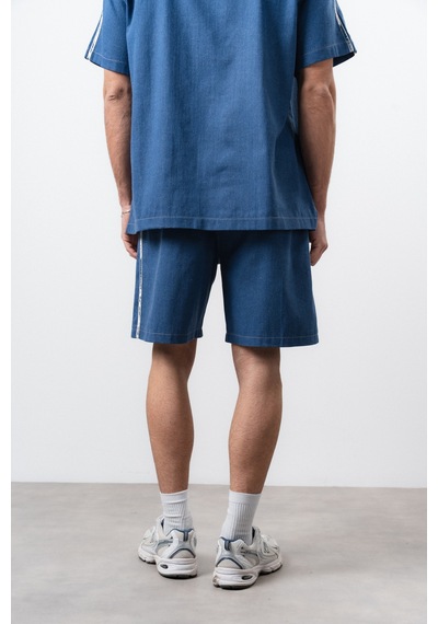 Respire Erkek Şerit Detaylı Denim Şort Lacivert