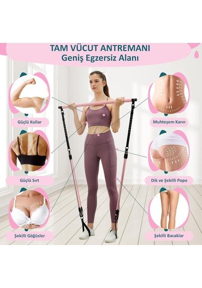 Full Vücut Pilates Bar Seti Egzersiz Çubuğu Ayarlanabilir Evde Onlarcak Farklı Spor Jimnastik O