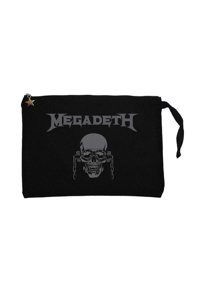Megadeth Vic Rattlehead Skull Siyah Clutch Astarlı Cüzdan / El Çantası