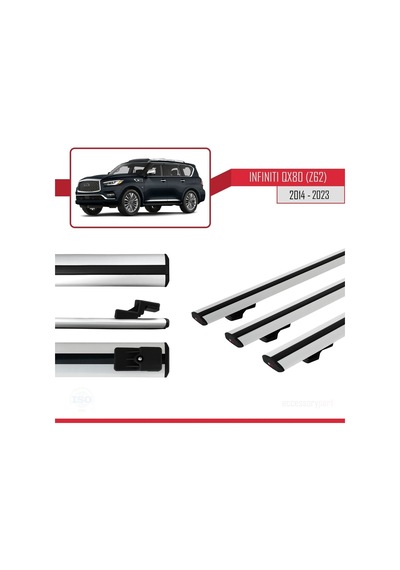 Infiniti Qx80 Z62 2014-2023 Arası İle Uyumlu Basic Model Ara Atkı Tavan Barı Gri 3 Adet