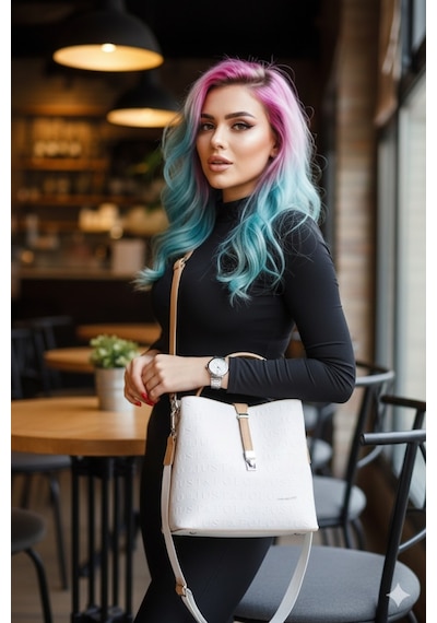 Just Polo Kadın Orijinal Just Polo 3 Bölmeli Ayarlanabilir Askılı Şık El & Omuz Çantası Shoulder Bag Beyaz Camel