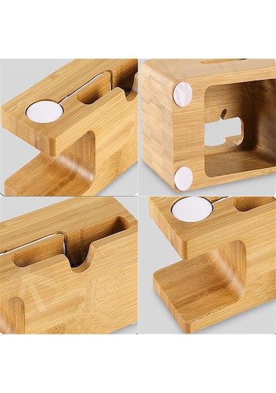 Watch ve Apple Uyumlu iPhone  Bambu Masaüstü Dock Şarj Standı