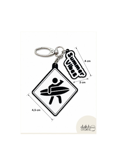 Paddle Board Charm Anahtarlık -summer Vibes Figürlü Çanta Aksesuarı-kutu İçecek Açacaklı Anahtarlık-3d Dekoratif Baskı-siyah Siyah