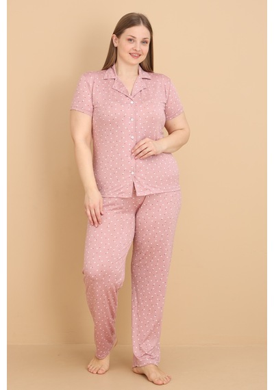 Wordex Mirano 2852 Minik Kalpli Milan Kumaş Kısa Kollu Düğmeli Büyük Beden Kadın Pijama Takımı Gül Kurusu Wordex Mirano 2852 Minik Kalpli Milan Kumaş Kısa Kollu Düğmeli Büyük Beden Kadın Pijama Takımı Gül Kurusu