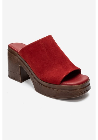 Luvi Shoes Nola Kırmızı Süet Hakiki Deri Kadın Platform Topuklu Terlik