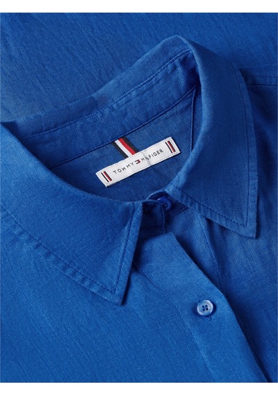 Tommy Hilfiger Ess Lınen Relaxed Shırt Kadın Mavi Uk Gömlek - Ww0ww44679