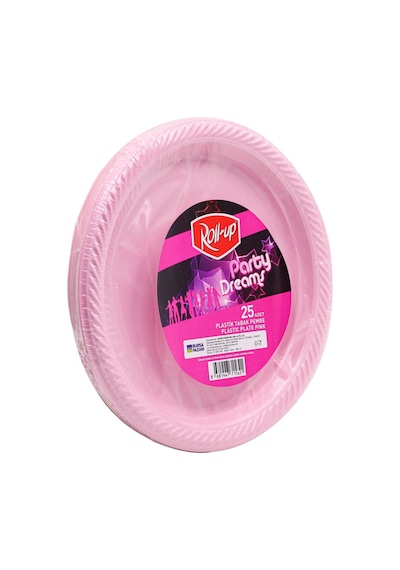 Roll-up Kullan At Renkli Pembe Parti Davet Plastik Tabak - 22 Cm. - 25 Adetlik 5 Paket