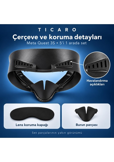 Tıcaro Meta Quest 3s İle Uyumlu 5 Parça Yüz Pedi Seti, Pu Ve Buz İpeği Ped, Siyah