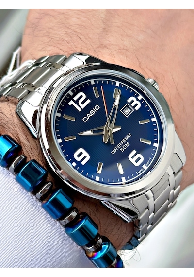 Casio Gümüş Silver Renk Çelik Kordon   Spor Metal Erkek Kol Saati + Bileklik Hediyeli Nda99