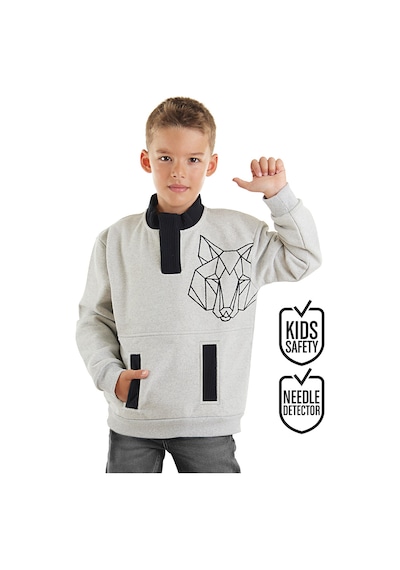 Kurt Erkek Çocuk Gri Kanguru Cepli Sweatshirt