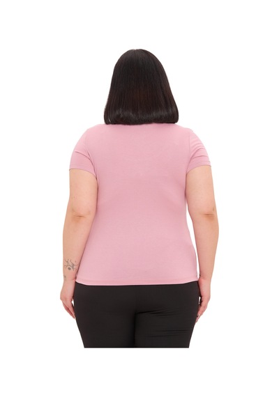 Disentis Büyük Beden U Yaka Kısa Kollu Viskon Pembe Body Pembe