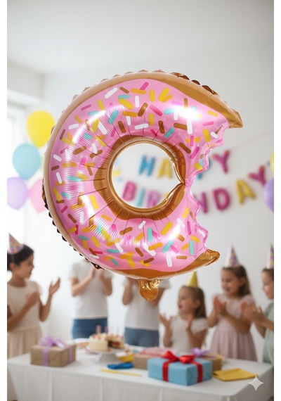 65x45 Cm Donut Folyo Balon - Doğum Günü Parti Dekorasyon Balonu Çok Renkli