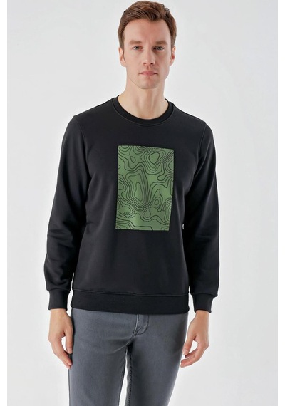 Slimfit Bisiklet Yaka Önü Baskılı 2 İplik Erkek Sweatshirt 001