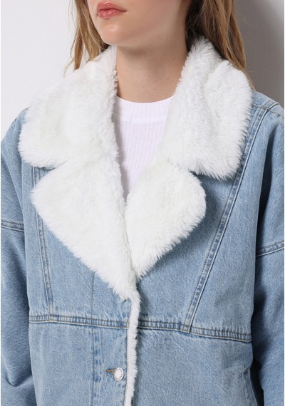 Colins Oversize Fit Fermuarlı Astarsız Kadın Mavi Ceket Cl1076057 Q1.v1 Dn44489 Denim